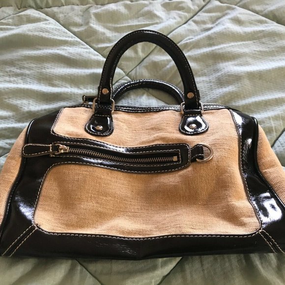 Khaki purse with black leather trim - Women - Picture 1 of 3
